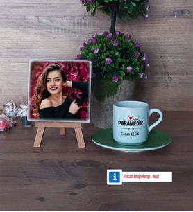 Paramedik Fotoğraflı Dekoratif Taş, Ahşap Altlıklı Türk Kahvesi Fincanı Hediye (Model 9)