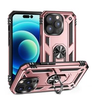 Apple iPhone 14 Pro Max Kılıf Yüzüklü Standli Tank Kapak (Pembe)