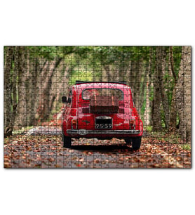 Cakapuzzle Ağaçlı Yol Yapraklar ve Kırmızı Fiat Bis  Puzzle Yapboz MDF (Ahşap) (1000 Parça)