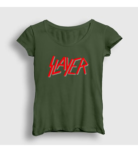 Presmono Kadın Beyaz Solo Logo Slayer T-Shirt 111919tt (Haki)