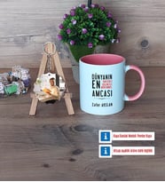 Amcaya Hediye Kupa Bardak Beyaz ve Fotoğraflı Ahşap Anahtarlık Hediye (Model 6)