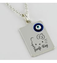 Kişiye Özel İsimli Paslanmaz Çelik Kolye Hello Kitty Baskılı (Gümüş)