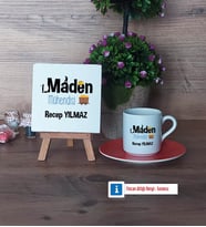 Maden Mühendisi Dekoratif Taş, Türk Kahvesi Fincanı Kırmızı İsme Özel Hediye (Model 6)