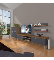 Decoraktiv Eko On Mdf Dvd Krom Ayaklı Tv Ünitesi Tv Sehpası (Antrasit - Ceviz)