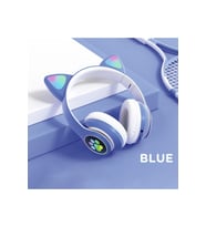 STN-28 Bluetooth LED Işıklı Hafıza Kartı Girişli Kulak Üstü Kedi Kulaklık (Mavi)