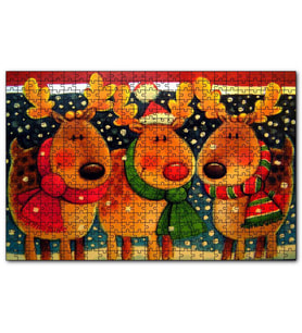 Cakapuzzle Noel Babanın Geyikleri Atkılı ve Bereli  Puzzle Yapboz MDF (Ahşap) (500 Parça)