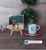 Anneler Günü Hediyesi Fotoğraflı Dekoratif Taş, Ahşap Altlıklı Türk Kahvesi Fincanı Hediye (Model 3)
