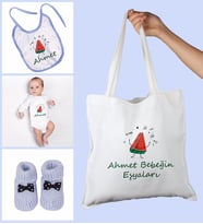 eJOYA Bebeklere Özel Çantasında Kişiye Özel Zıbın Önük Ve Patik Bebek Hediye Seti 109761 (Mavi)