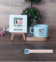 Kız Kardeş Dekoratif Taş, Kupa Bardak Kırmızı Hediye (Model 7)