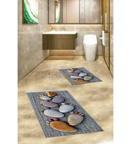 EVDEYA 3D Dijital Yıkanabilir Ayak İzi Desen İkili Banyo Halısı Paspas Klozet Takımı, KLOZET-15-GRİ, (Çok Renkli)