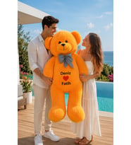 Kişiye Özel İsim Baskılı 130 Cm Papyonlu Büyük Ayıcık (%100 Yerli ) (Sarı)