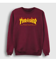 Presmono Unisex Beyaz Logo Thrasher Sweatshirt 277840tt (Bordo)