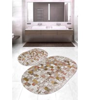 Dijital Baskılı Kaymaz Taban Yıkanabilir Oval 2'li Klozet Takımı Banyo Paspası NOKZ-SD-368 (Çok Renkli)