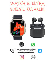 Watch 8 Series Watch 8 Ultra 1.99 Ekran T800 Ultra Akıllı Saat + 3. Nesil Kablosuz Bluetooth Kulaklık (Siyah)