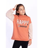 Toontoy Kız Çocuk Peluş Detaylı Baskılı Sweatshirt (Kiremit)
