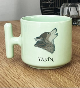Kişiye Özel Kurt Baskılı Hediye Pastel T Kupa Babaya Kardeşe Hediye (Yeşil)