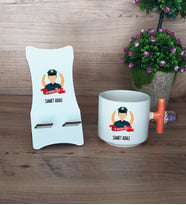 Erkek Polis Hediye Sepeti Kupa Bardak T Kulplu ve Ahşap Telefon Standı Polisler Günü Erkek Polise Hediye (Model 7)