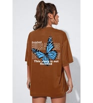 Unisex Kelebek Sırt Baskılı T-shirt (Kahverengi)