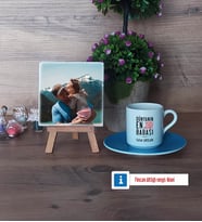Babalar Günü Hediyesi Fotoğraflı Dekoratif Taş, Ahşap Altlıklı Türk Kahvesi Fincanı Hediye (Model 5)