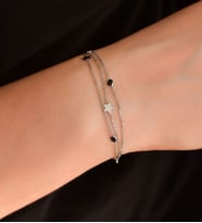 Papatya Silver 925 Ayar Gümüş Rodyum Kaplama Taşlı Yıldız Zincir Bileklik (Siyah)