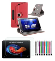 TCL TAB 10 Gen2  10.4" Uyumlu Standlı Tablet Kılıfı + Kırılmaz Ekran Koruyucu+ Dokunmatik Kalem (Kırmızı)