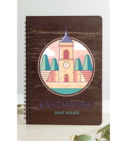 Kastamonu Saat Kulesi Şehir Tasarım Ahşap Kapaklı Defter Kraft Kâğt Özel Tasarım (Gri - Siyah - Beyaz)