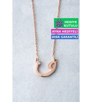 Jewelmim Gümüş Vav Kolye Rose Altın Kaplama Vav Harfli Kolye Taşlı Vav Gümüş Kolye 925 Ayar Kadın Gümüş Kolye (Rose)
