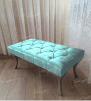 Kapitoneli Ayak Ucu Kapı Önü Antre Bench Puf Gümüş Ayak (110*45) (Turkuaz)