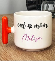 Kişiye Özel Cat Mom Hediye T Kupa Bardak Kedi Annesi -2- (Turuncu)