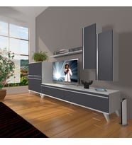 Decoraktiv Eko 6 Mdf Std Retro Tv Ünitesi Tv Sehpası (Beyaz - Antrasit)