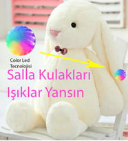 45 cm Kulakları LED IŞIKLI,  Peluş Uyku ve Oyun Arkadaşı Uzun Kulak Bunny Pelüş Tavşan 45 cm (Beyaz)