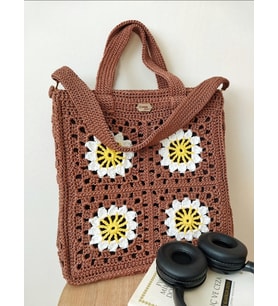 Papatya Baharı Çanta, El Yapımı Çiçekli Çok Yönlü Dikdörtgen Çanta, Kemzey Handmade (Taba)
