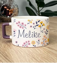 Kişiye Özel İsim Yazılı Hediye Lüks Fincan Çiçek Desenli -9- (Mor)