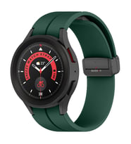 Samsung Galaxy Watch 4 5 Pro 40 42 44 45 46mm Uyumlu Kavisli Coastal Manyetik Tokalı Silikon Kordon (Koyu Yeşil)