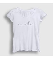 Presmono Kadın Sarı Ekg Cat Kedi T-Shirt 399223tt (Beyaz)