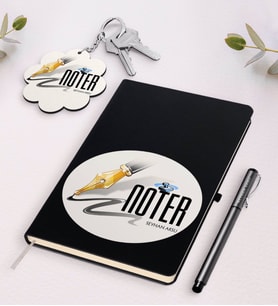 BK Gift Kişiye Özel Noter Beyaz Defter Kalem Ve Anahtarlık Hediye Seti (Model 2)