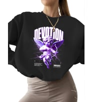 Aşk tanrısına bağlılık Baskılı erkek Sweatshirt kadın kalın bisiklet yaka 3 iplik şardonlu unisex (Siyah)