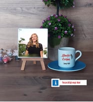 Yönetici Asistanına Hediye Fotoğraflı Dekoratif Taş, Ahşap Altlıklı Türk Kahvesi Fincanı Hediye (Model 5)