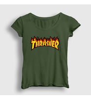 Presmono Kadın Sarı Logo V1 Thrasher T-Shirt 278198tt (Haki)