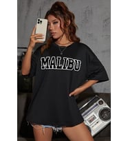 Unisex Malibu Baskılı Tasarım Tshirt (Siyah)