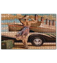 Cakapuzzle Titanik Eski Araba Yeşil Bavullu Genç Kadın Puzzle Yapboz MDF (Ahşap) (1000 Parça)