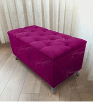 Lüks Sandıklı Kapitoneli Ayakucu Puf Bench 90 cm Gümüş Ayak (Mor)