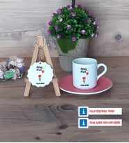 Ütopyalar Güzeldir Türk Kahvesi Fincanı Lacivert ve Ahşap Anahtarlık Hediye (Model 3)