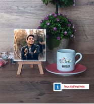 Eczacı Fotoğraflı Dekoratif Taş, Ahşap Altlıklı Türk Kahvesi Fincanı HediyeEczacıya Hediye Eczacılar Günü Hediyesi (Model 6)