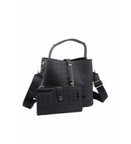 Just Polo Kilit Detaylı Kadın Kartlık ve Omuz Çanta Kombini PBU4002-1001 (Siyah)