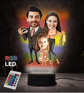 Doğum Günü Hediyesi,Sevgiliye Hediye, Kişiye Özel Fotoğraflı Aile  Karikatür 3D Led Lamba (RGB)