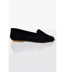 Kadın Hakiki Deri Kısa Dilli Süet Loafer (Siyah)