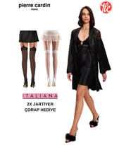 Pierre Cardin Büyük Beden Kadın 6'lı Saten Gecelik Sabahlık Pijama Takım Şort Takım Gelin Çeyiz Set 2X Jartiyer Çorap Hediyeli