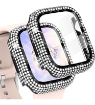 Apple Watch 7/8/9 41mm Full Kenar Taşlı Sert PC Kasa Ve Ekran Koruyucu (Siyah)