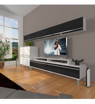 Decoraktiv Ekoflex 8 Mdf Krom Ayaklı Tv Ünitesi Tv Sehpası (Beyaz-Siyah)